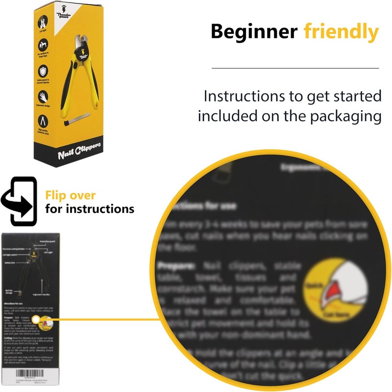 Thunder Paws LED Dog Nail Clippers with Light, Trimmers with Protective Guard, Quick Sensor, Safety Lock and Nail File - Suitable for Large and Small Dogs & Cats (Yellow, LED) - Image 4
